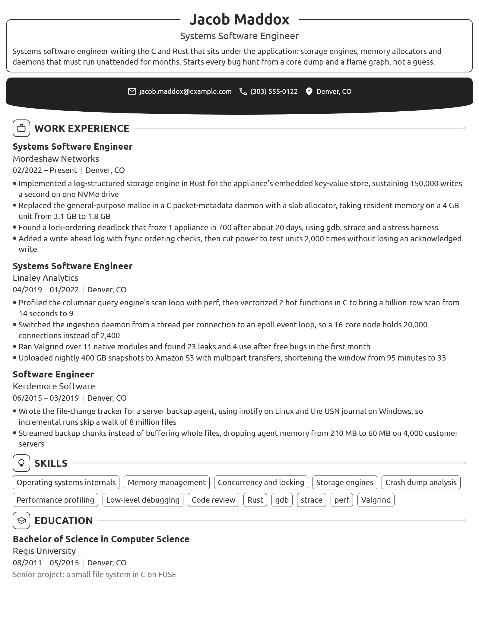 Systems Software Engineer resume example