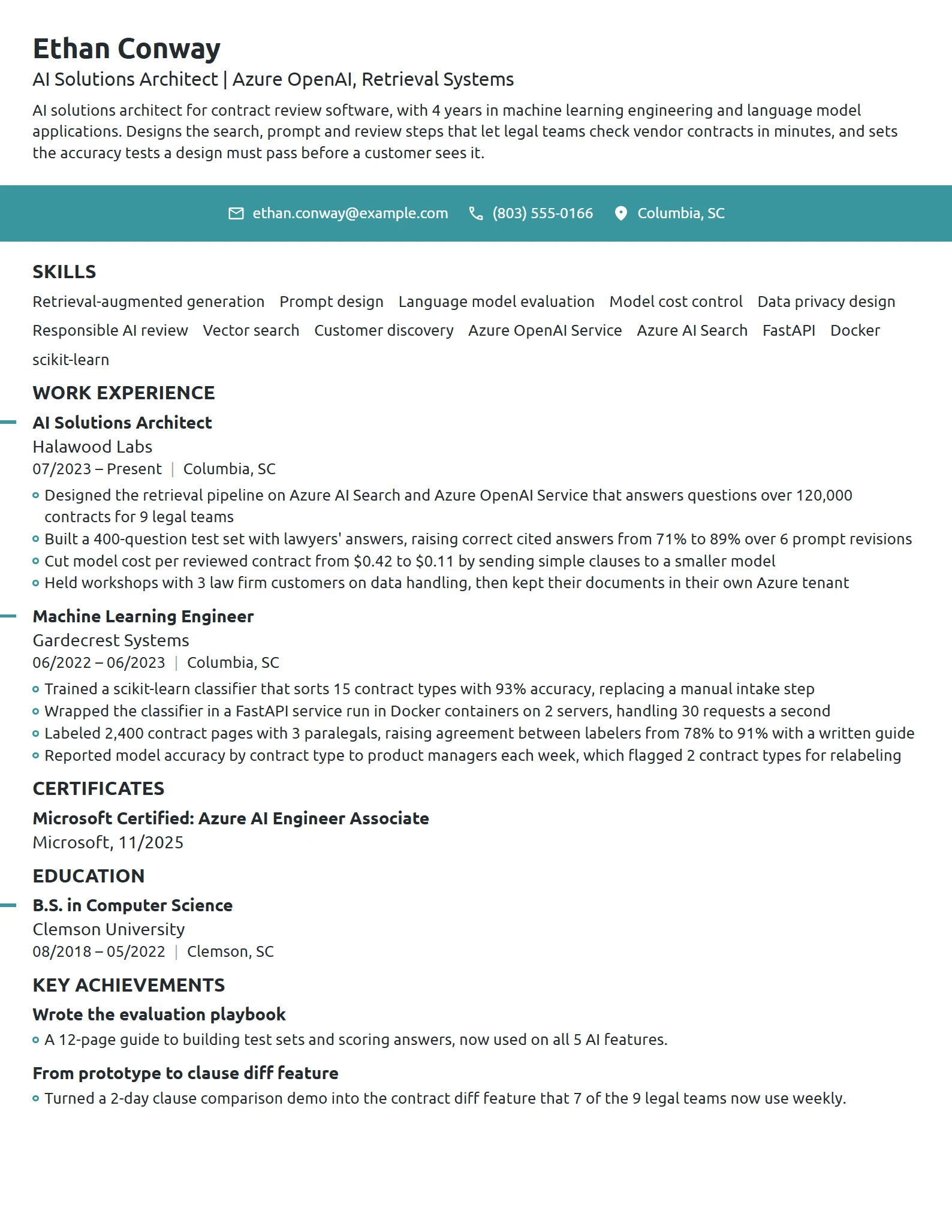 AI Solutions Architect resume example