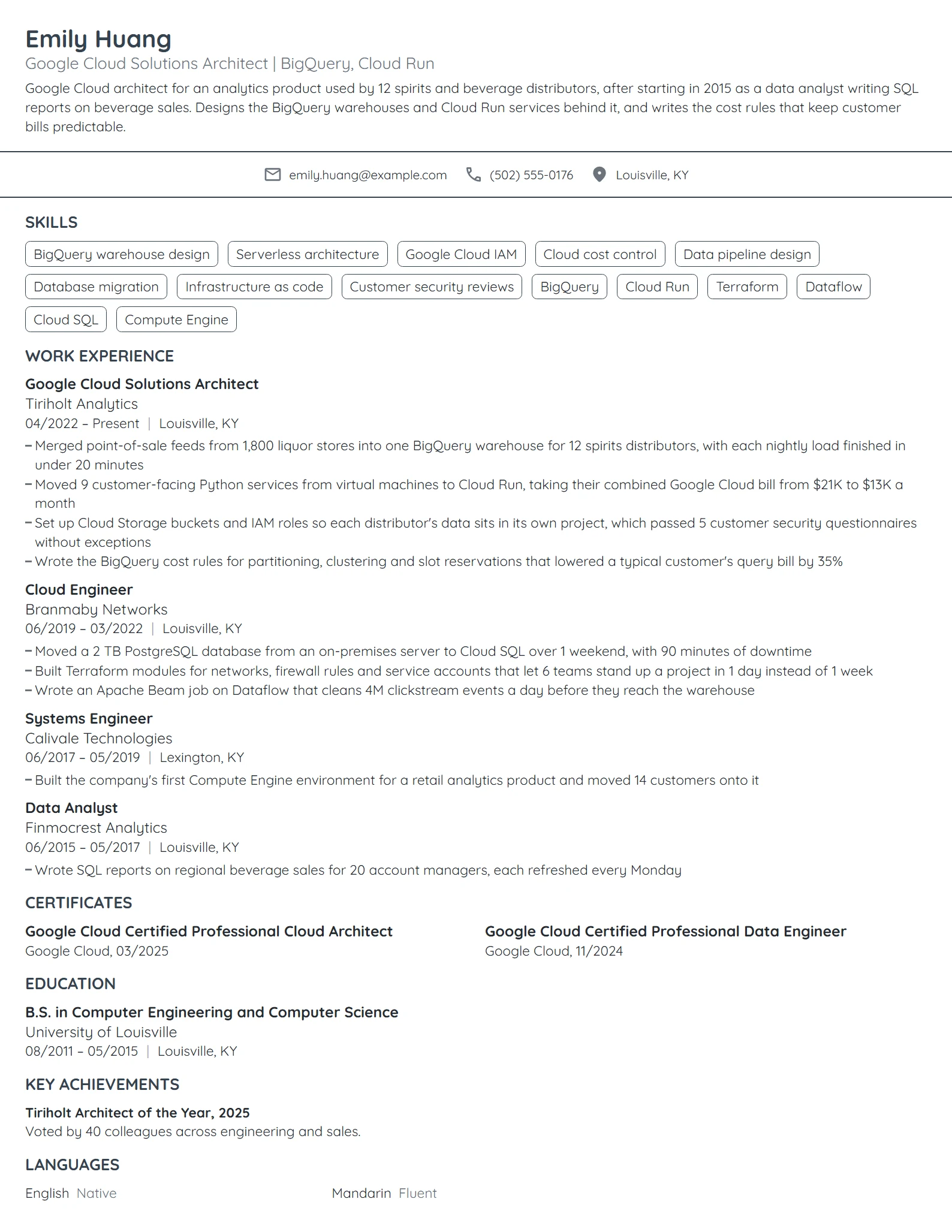 Google Cloud Solutions Architect resume example