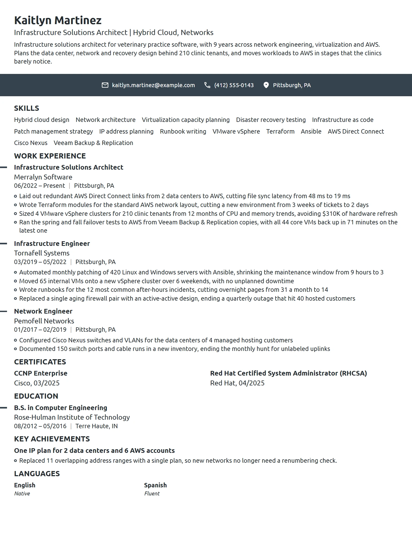 Infrastructure Solutions Architect resume example