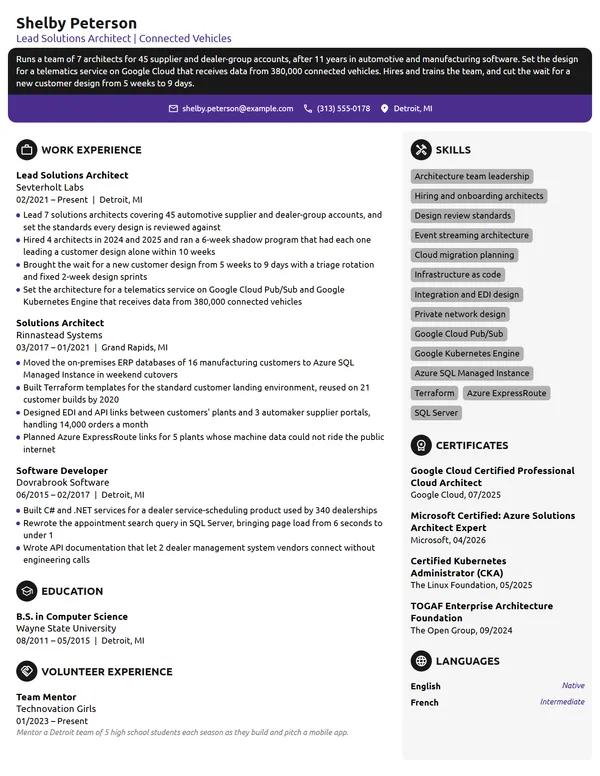 Lead Solutions Architect resume example
