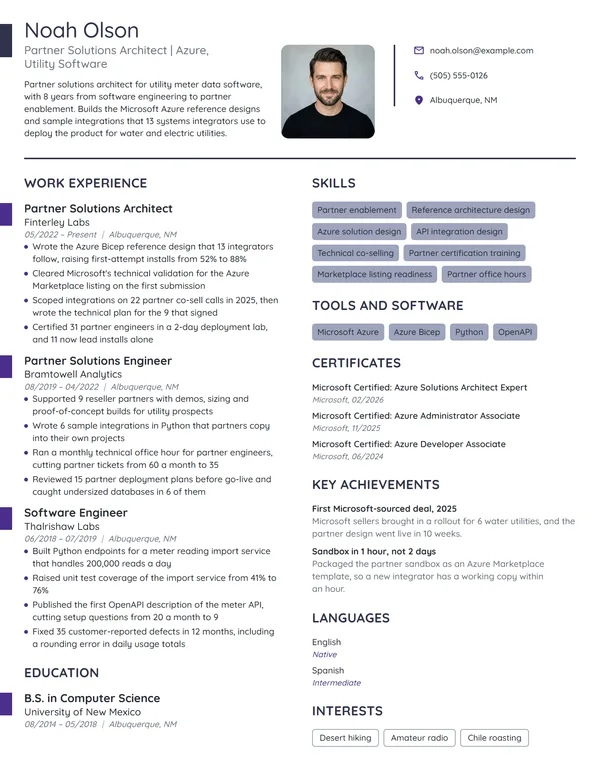 Partner Solutions Architect resume example