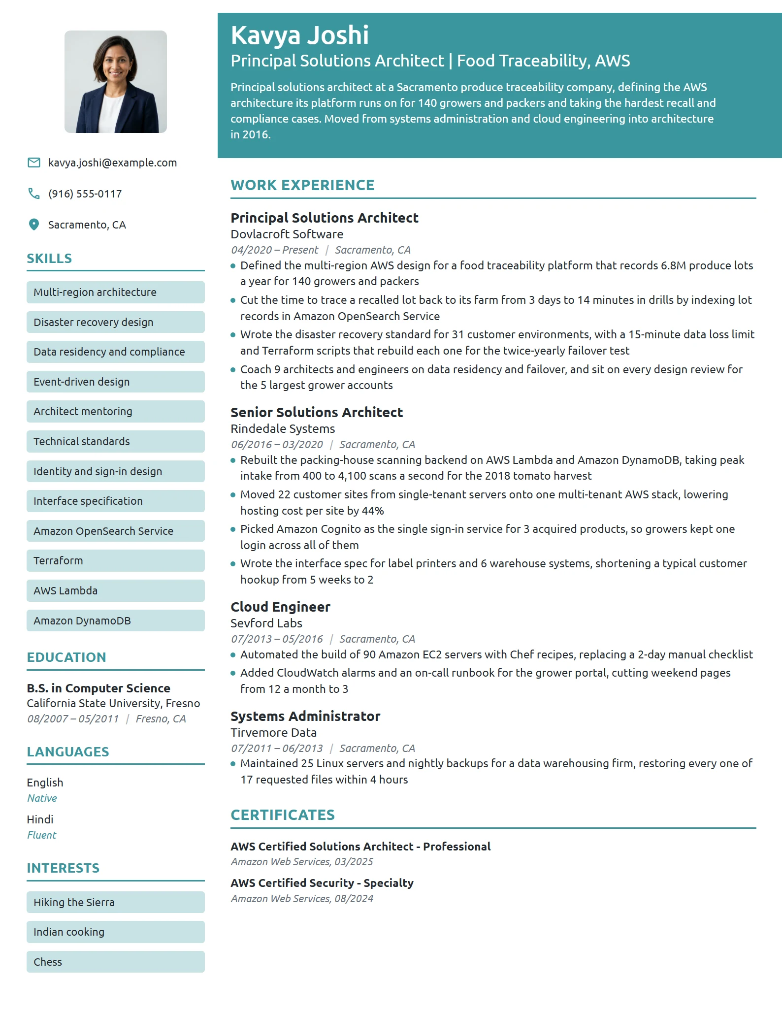 Principal Solutions Architect resume example