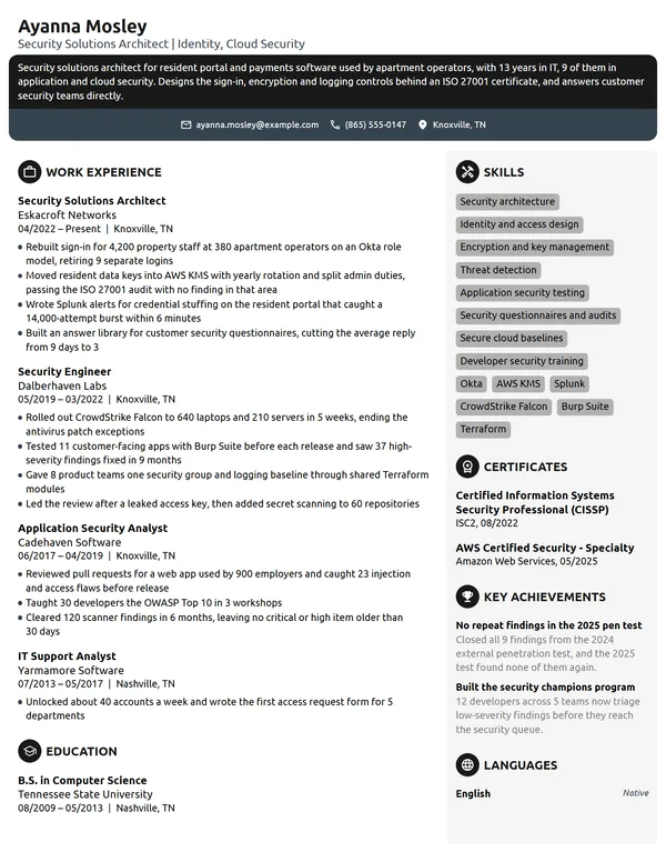 Security Solutions Architect resume example