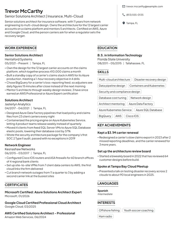 Senior Solutions Architect resume example