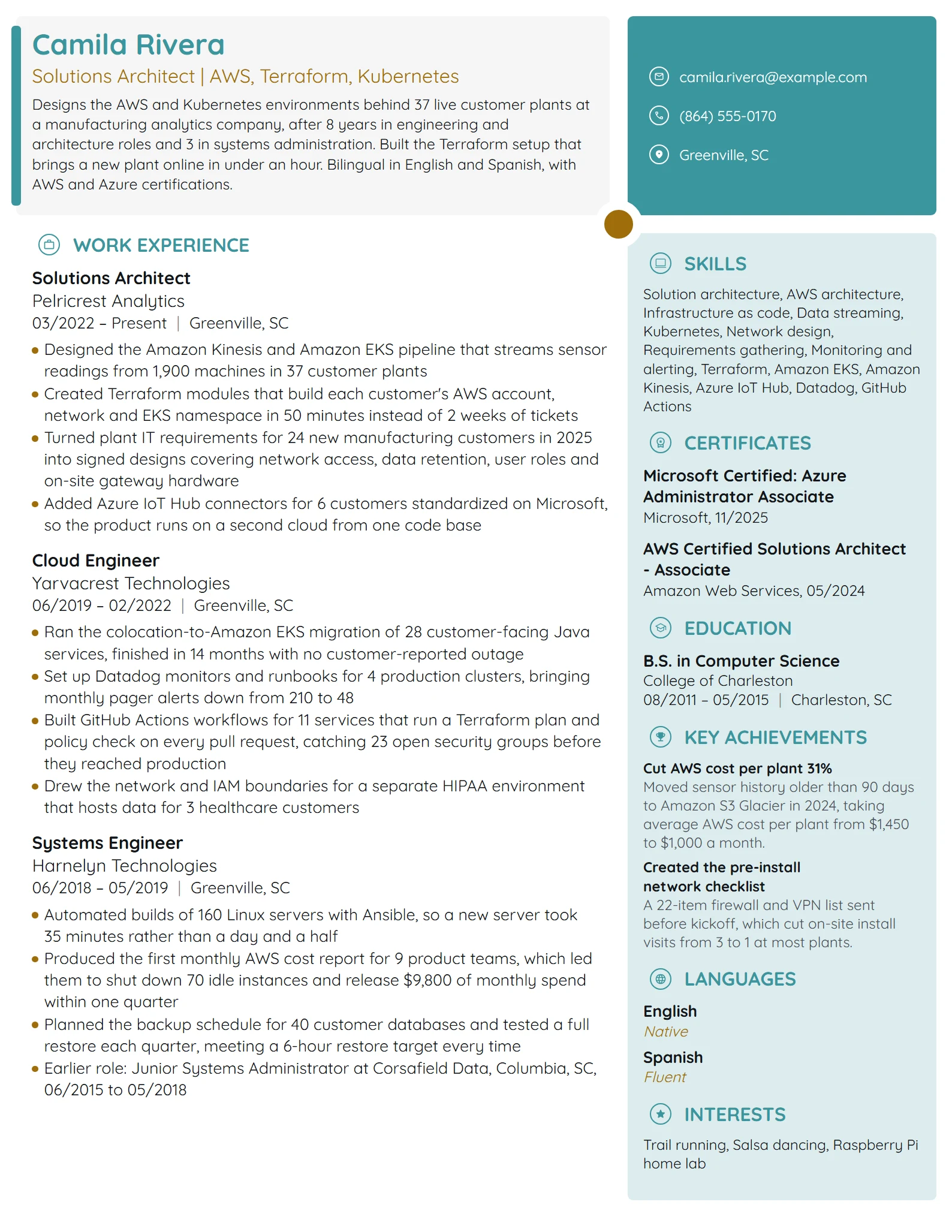 Solutions Architect resume example