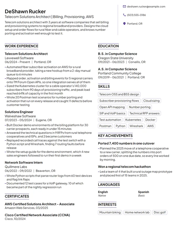 Telecom Solutions Architect resume example