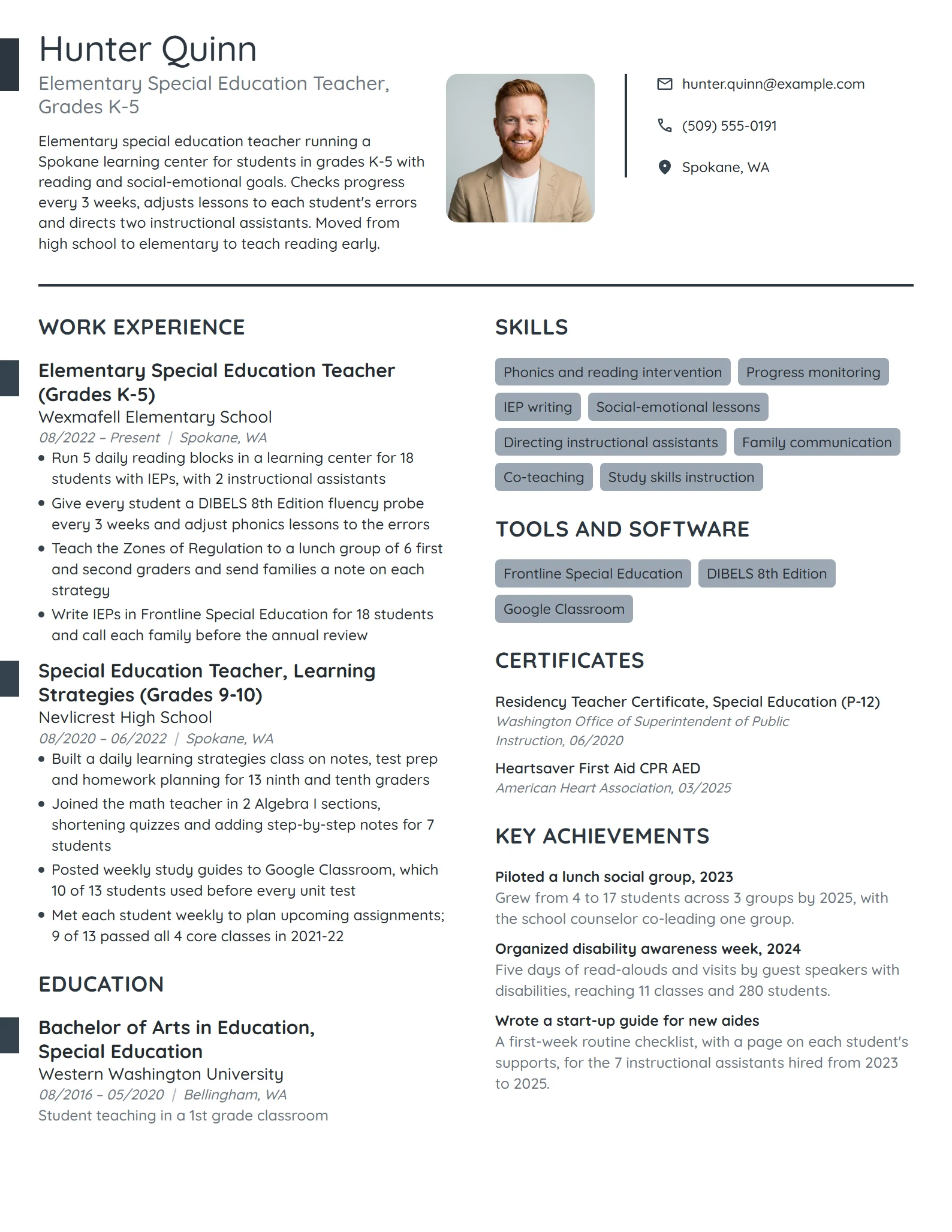 Elementary Special Education Teacher resume example