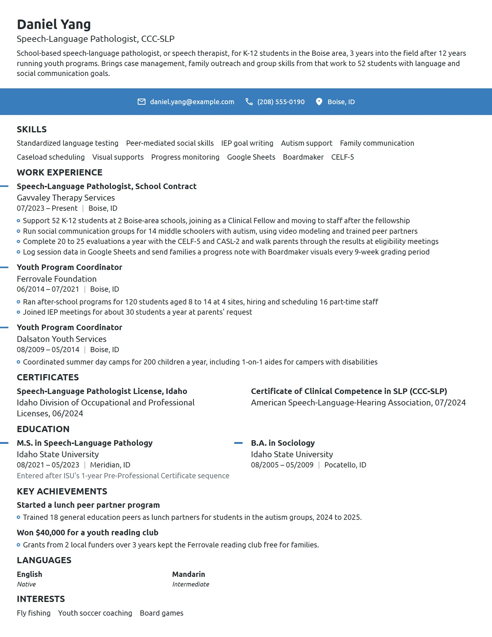 Career Change Speech Pathologist resume example