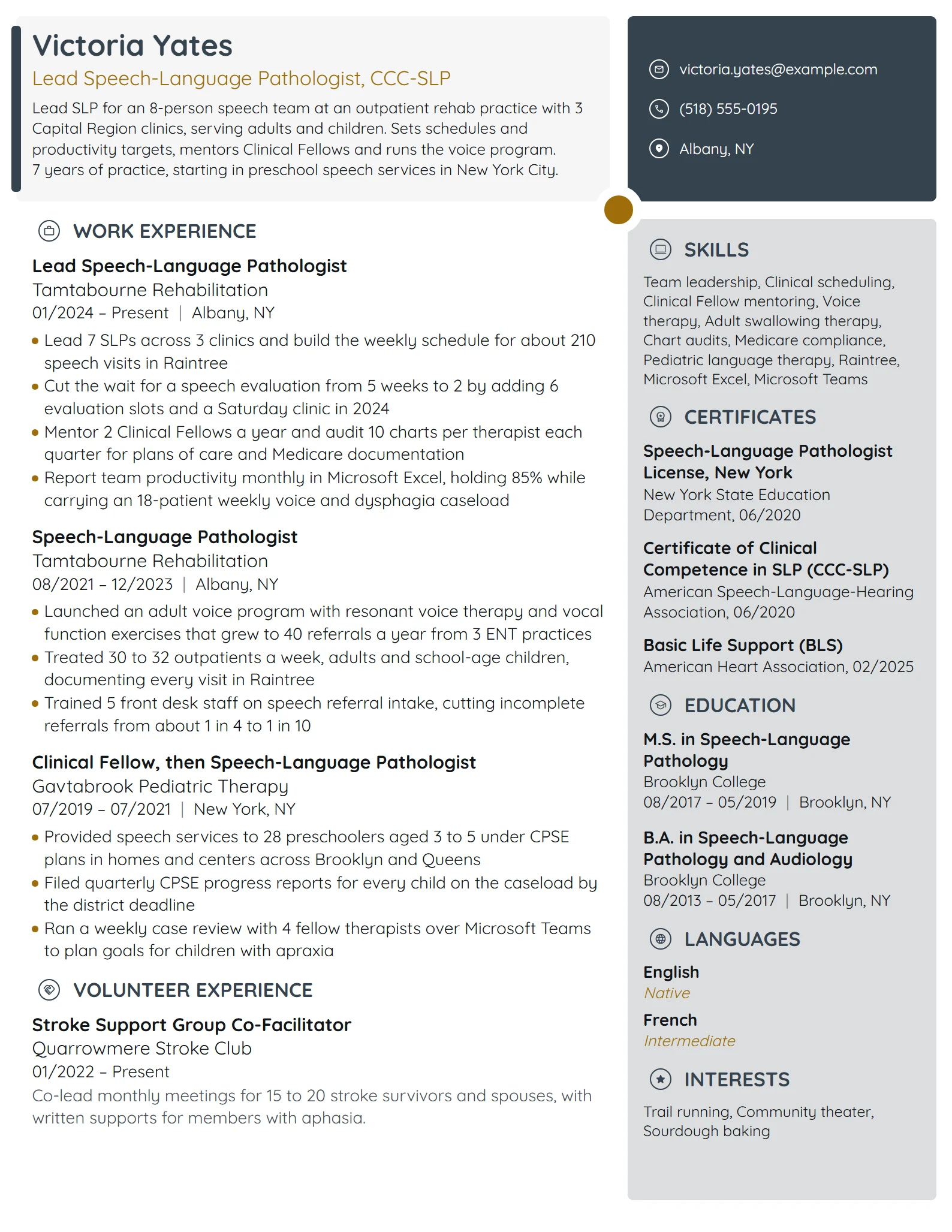 Lead Speech Pathologist resume example