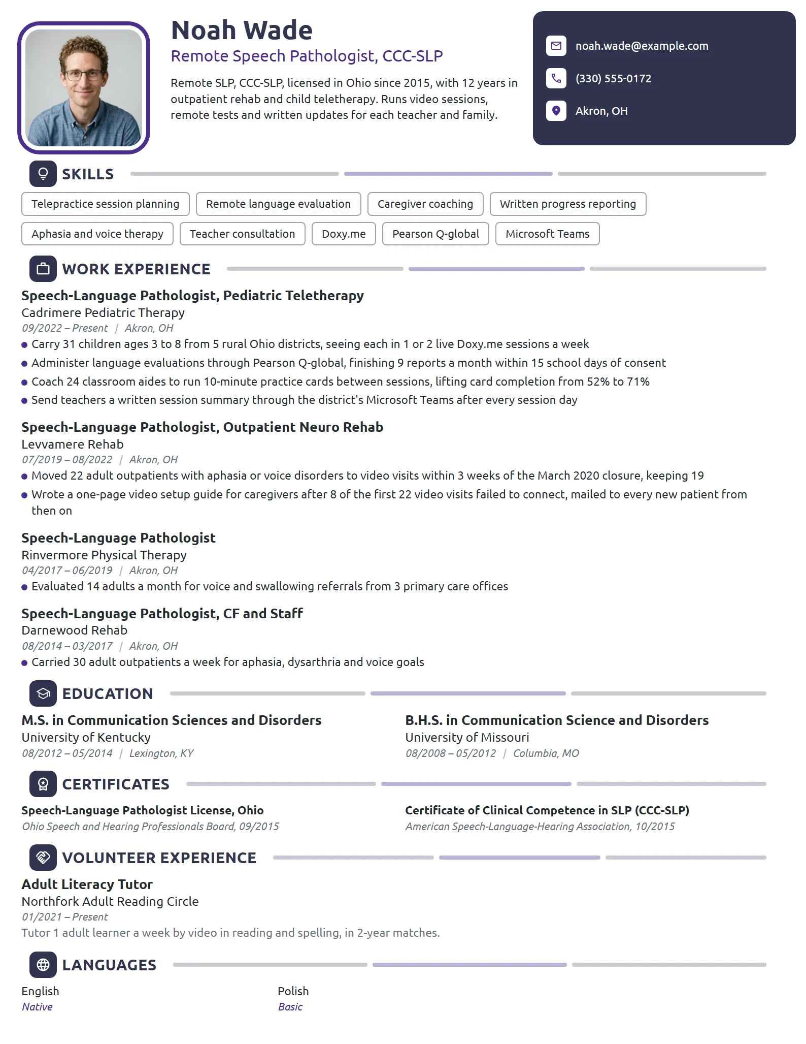 Remote Speech Pathologist resume example