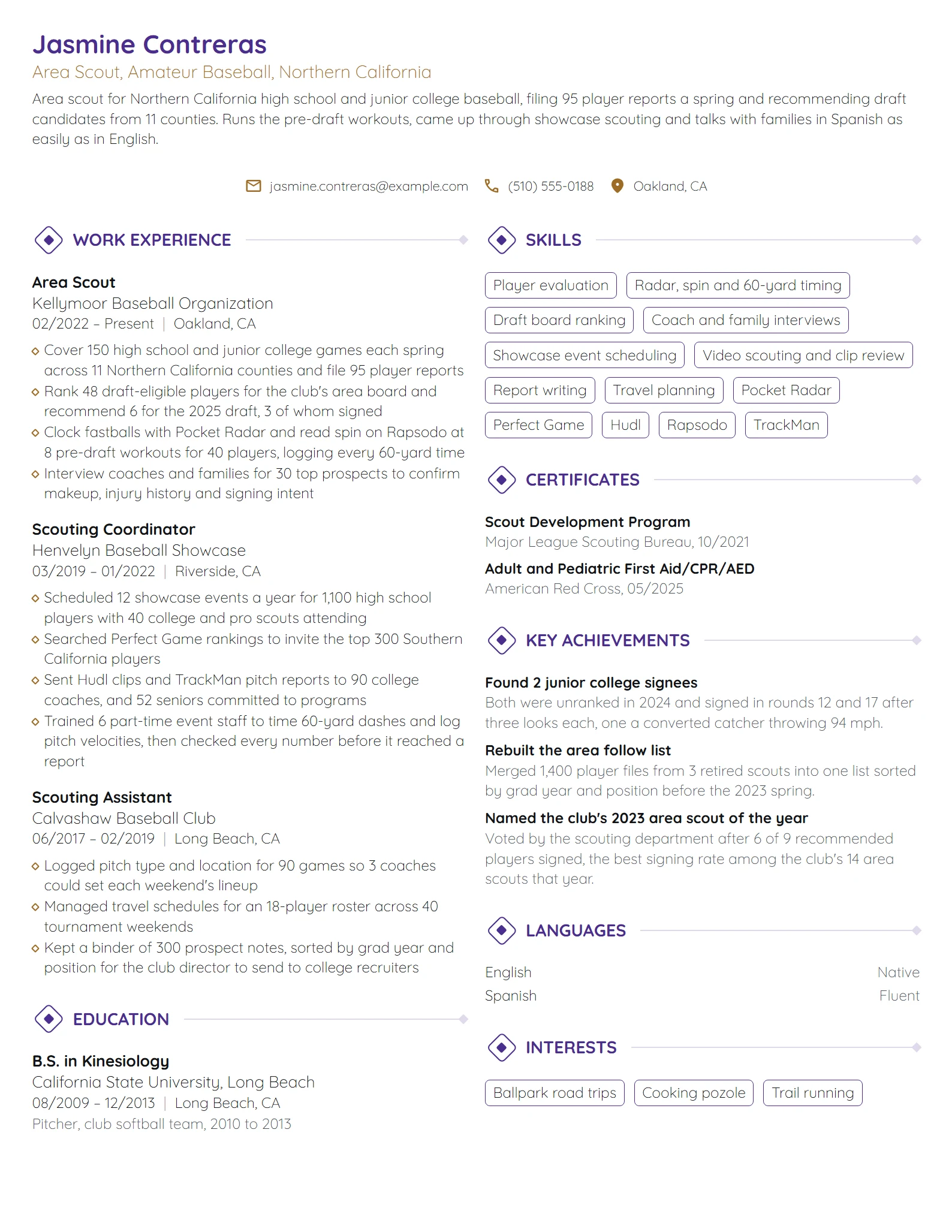 Sports Scout resume example