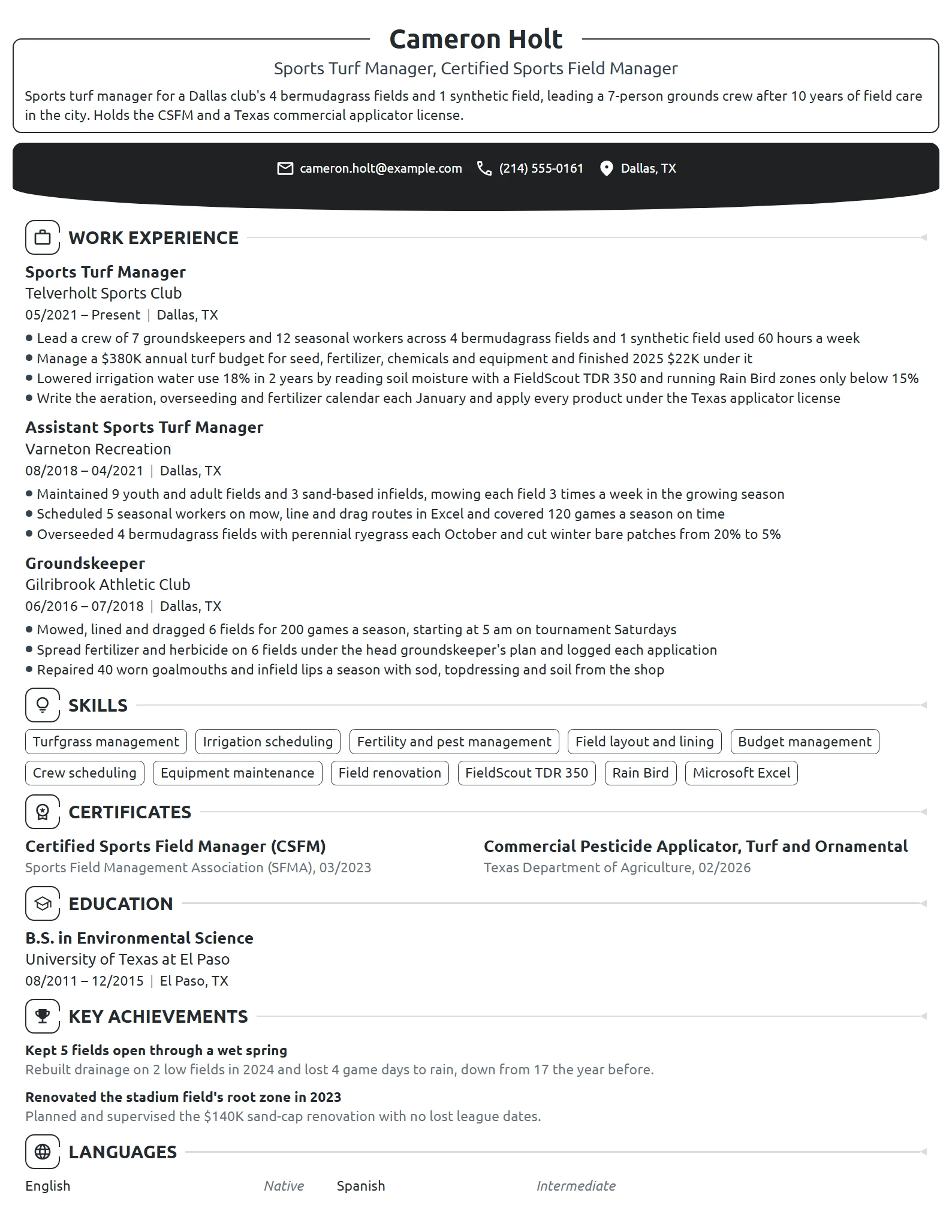 Sports Turf Manager resume example