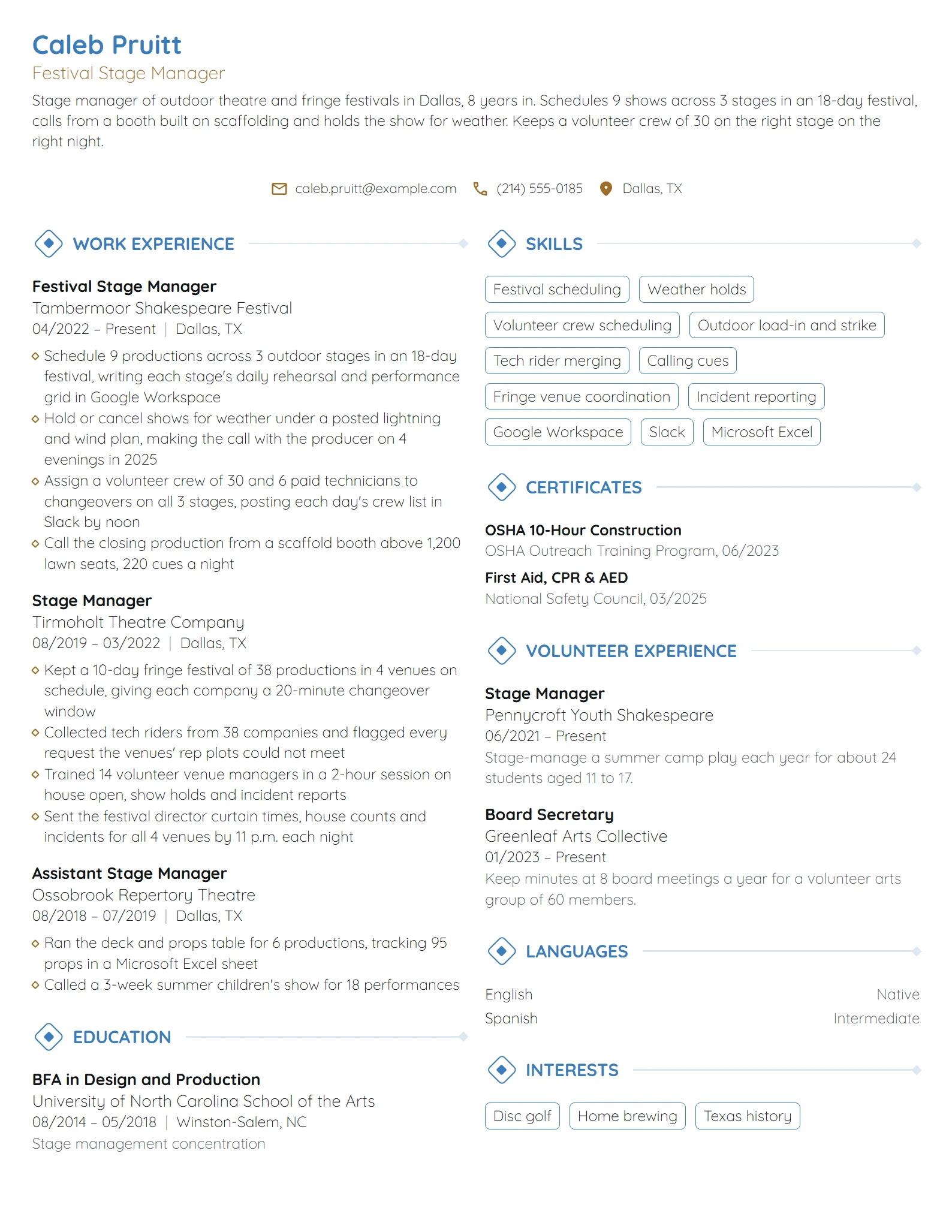 Festival Stage Manager resume example