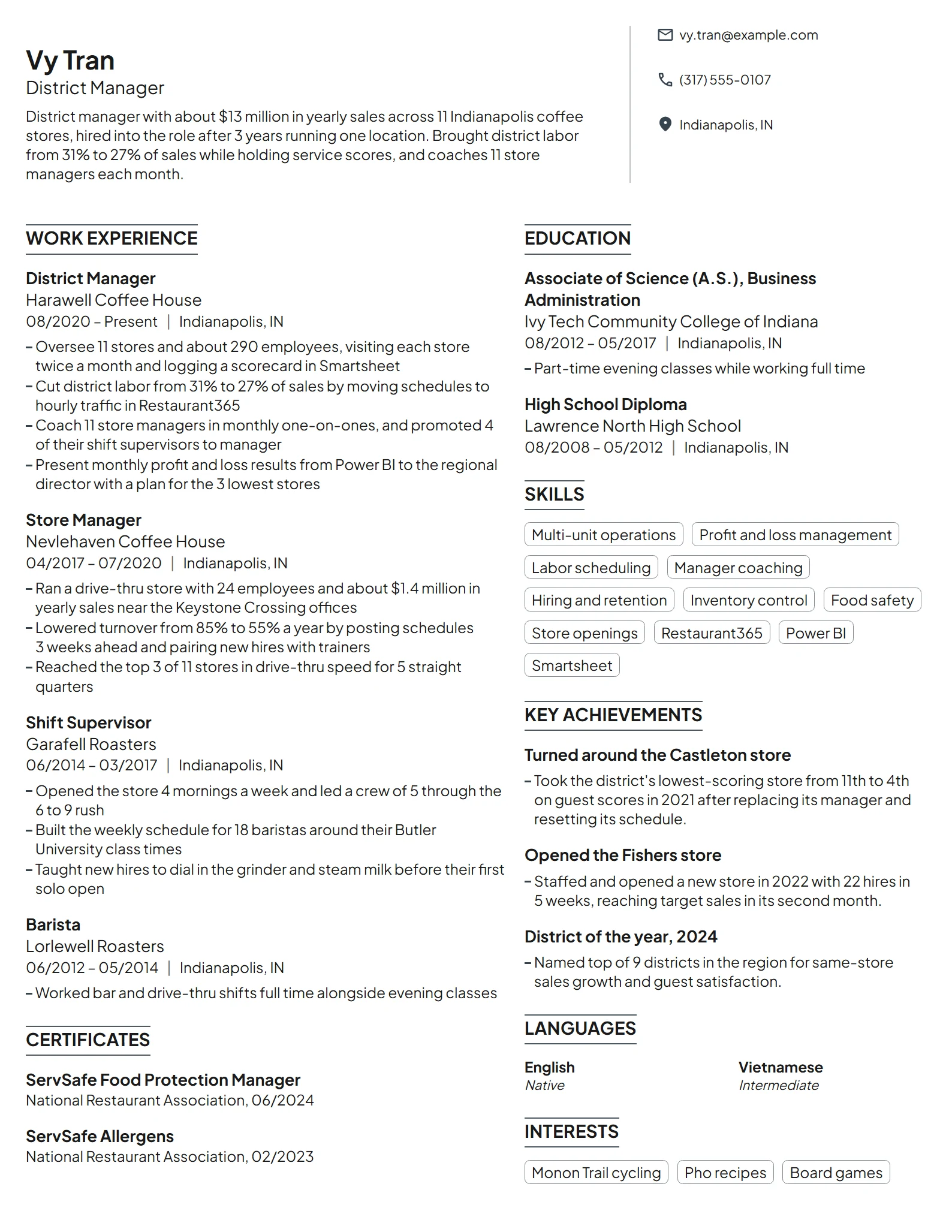 Starbucks District Manager resume example