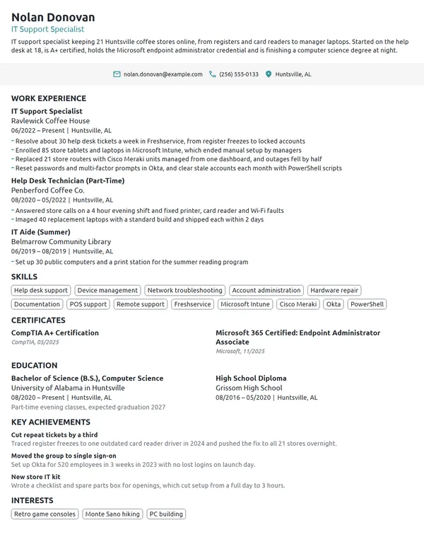 Starbucks IT Support Specialist resume example