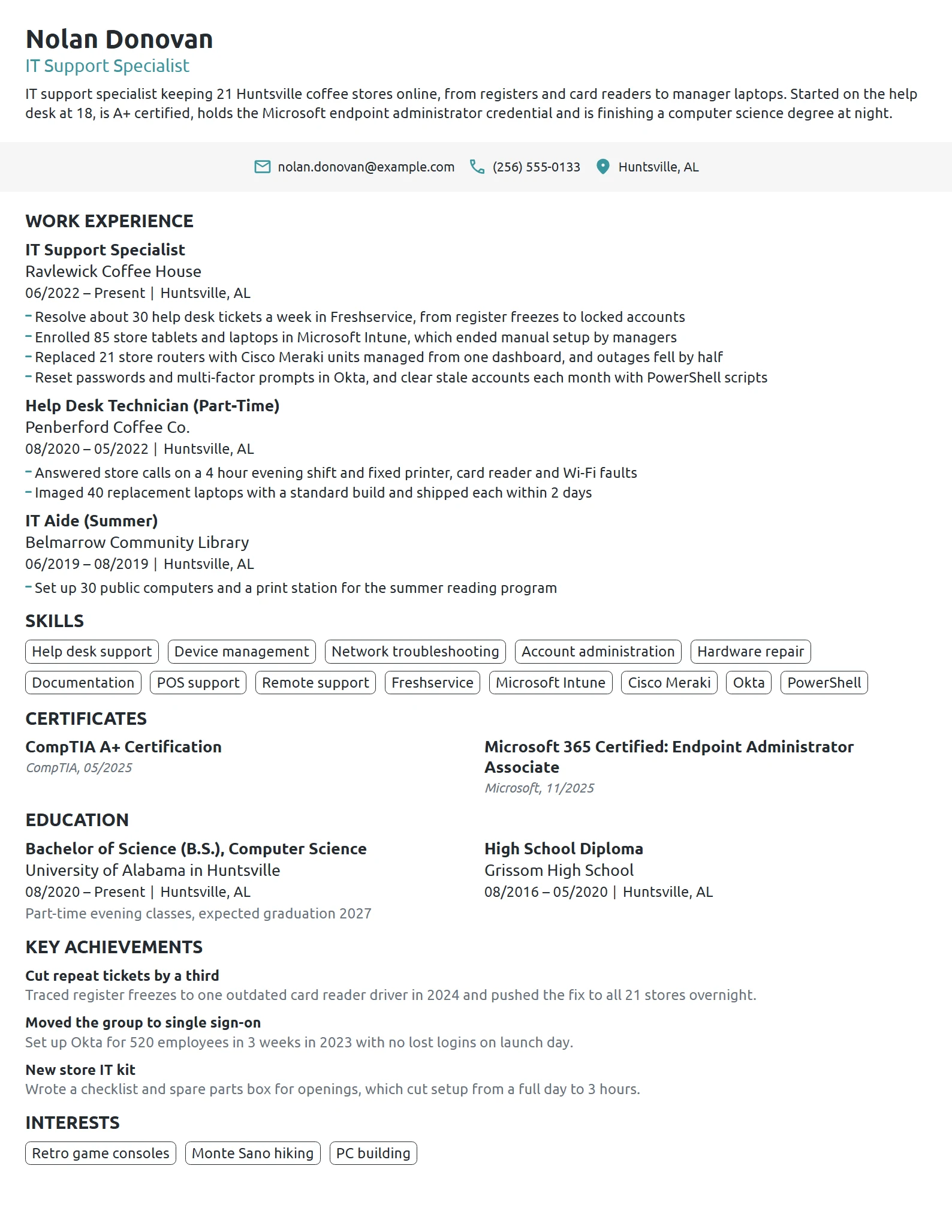 Starbucks IT Support Specialist resume example