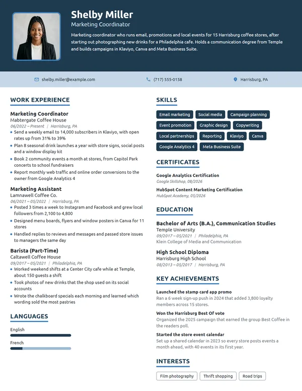 Starbucks Marketing Coordinator resume example