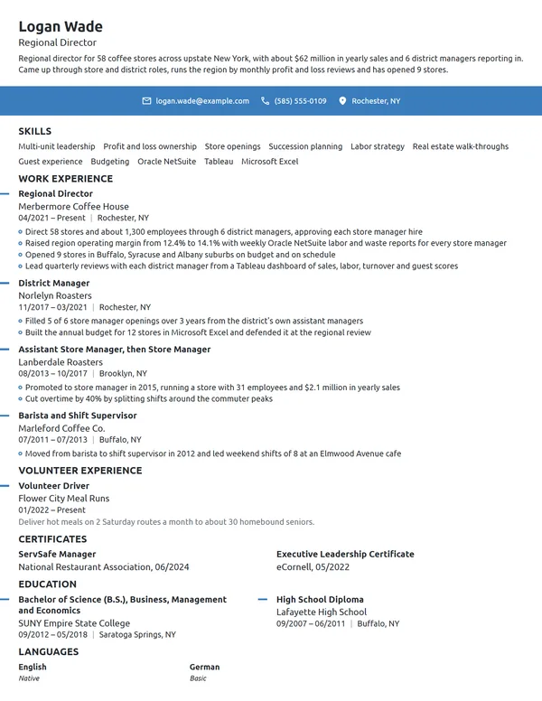 Starbucks Regional Director resume example