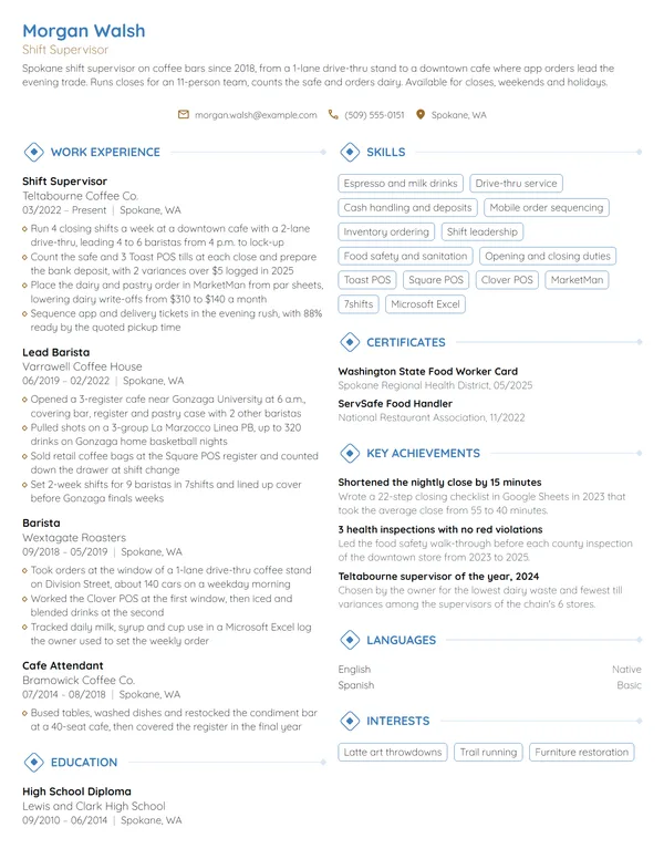 Starbucks resume example