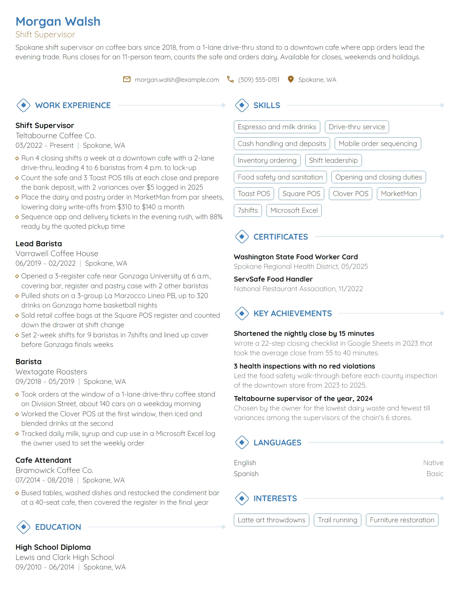 Starbucks resume example