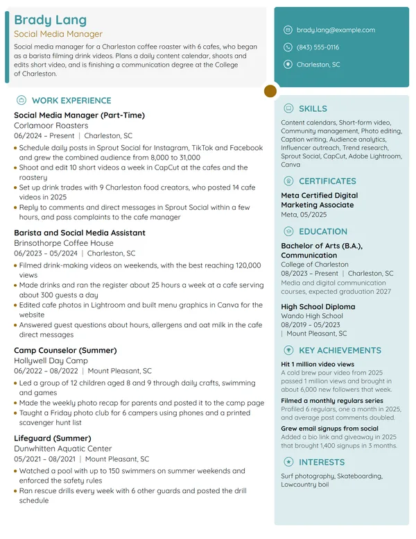 Starbucks Social Media Manager resume example