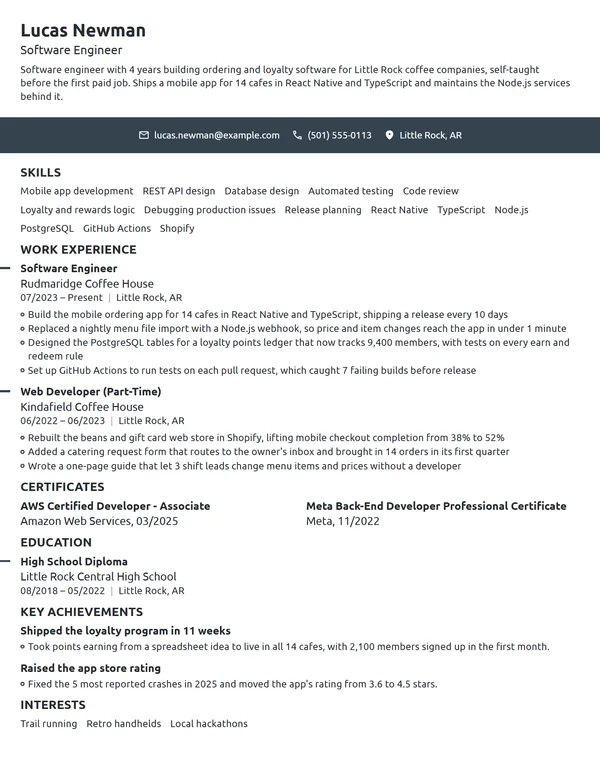 Starbucks Software Engineer resume example