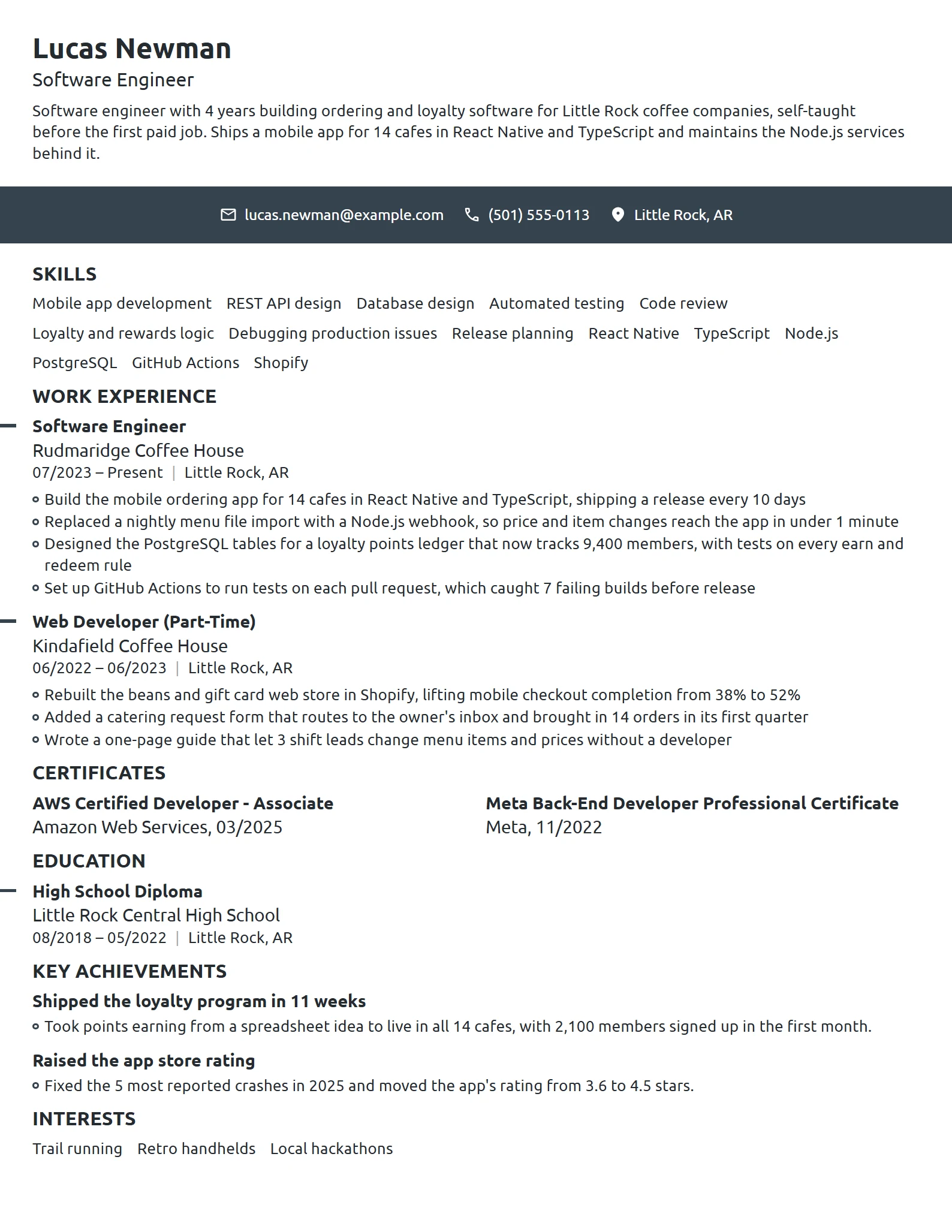 Starbucks Software Engineer resume example
