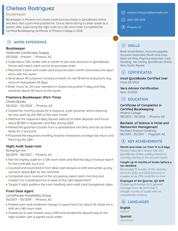 Stay-at-Home Mom Bookkeeper resume example