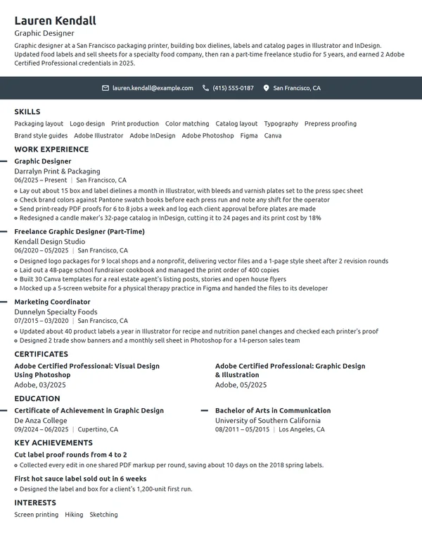 Stay-at-Home Mom Graphic Designer resume example