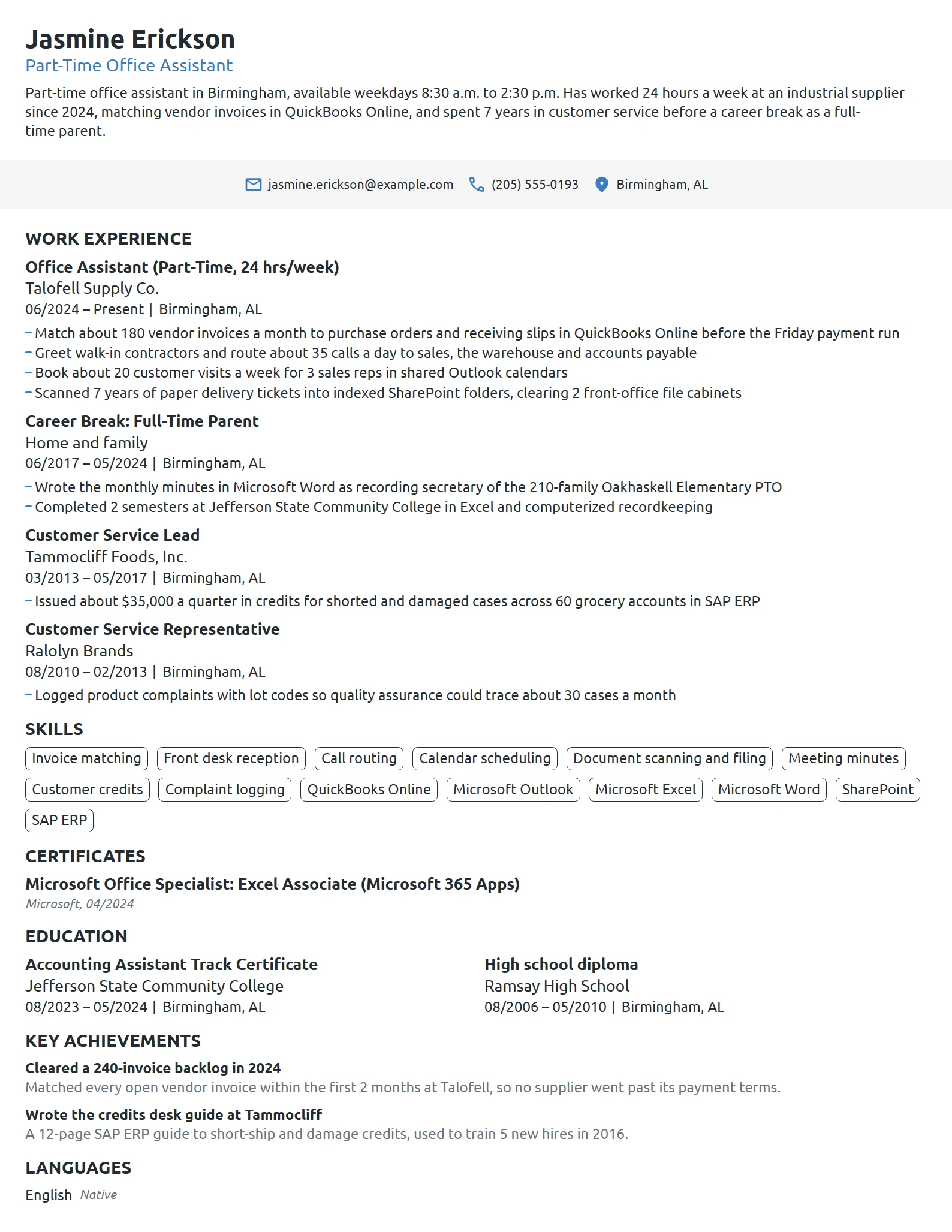 Stay-at-Home Mom Seeking Part-Time Work resume example