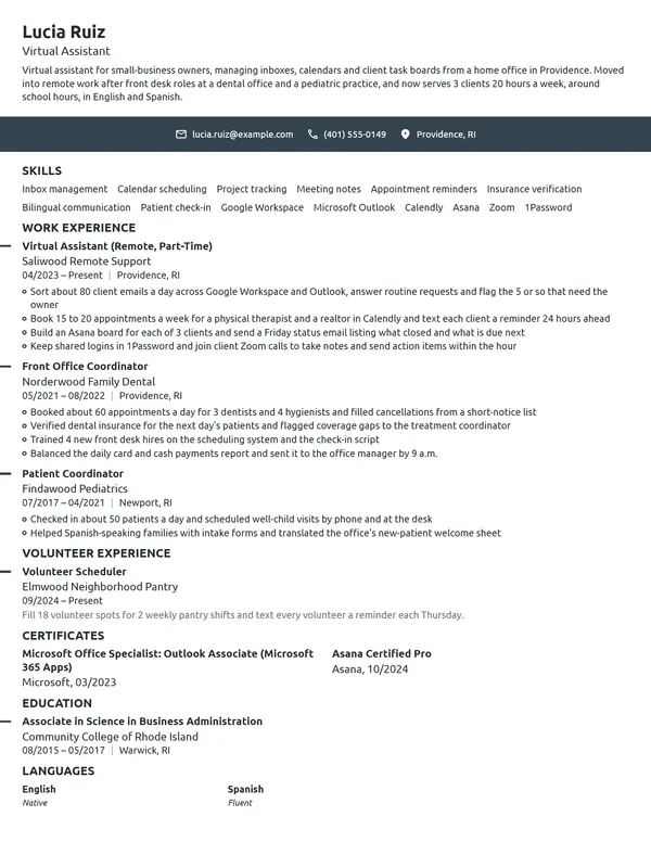 Stay-at-Home Mom Virtual Assistant resume example