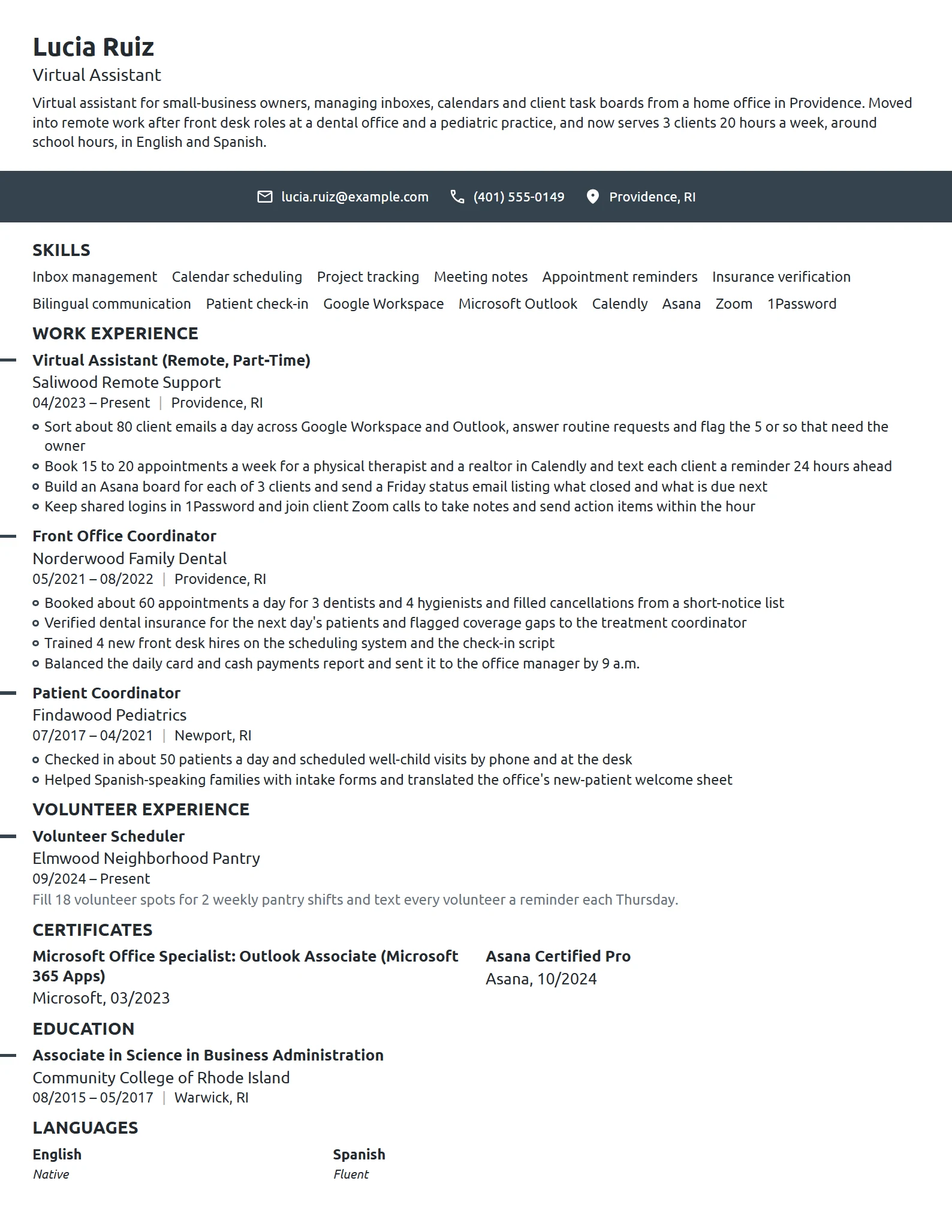 Stay-at-Home Mom Virtual Assistant resume example