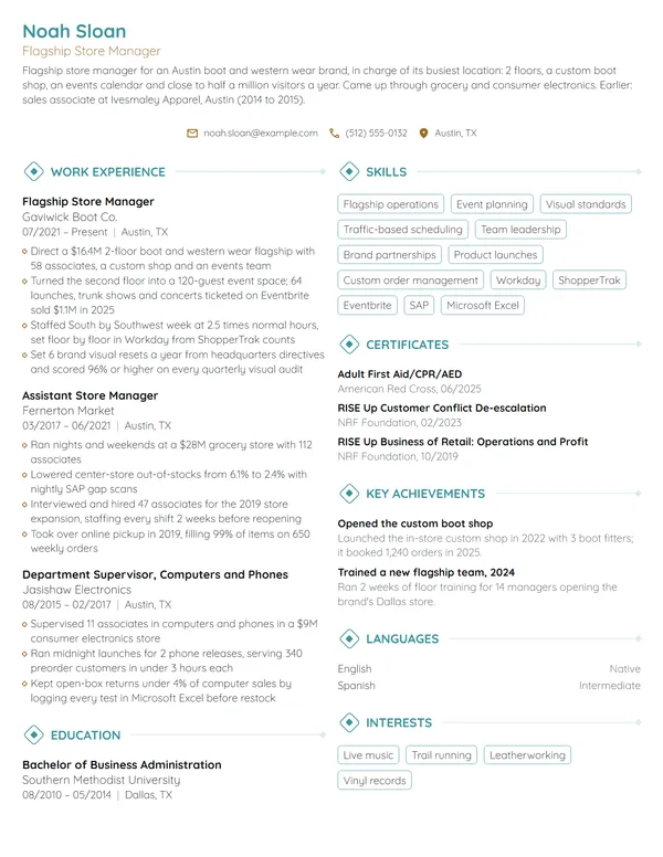 Flagship Store Manager resume example