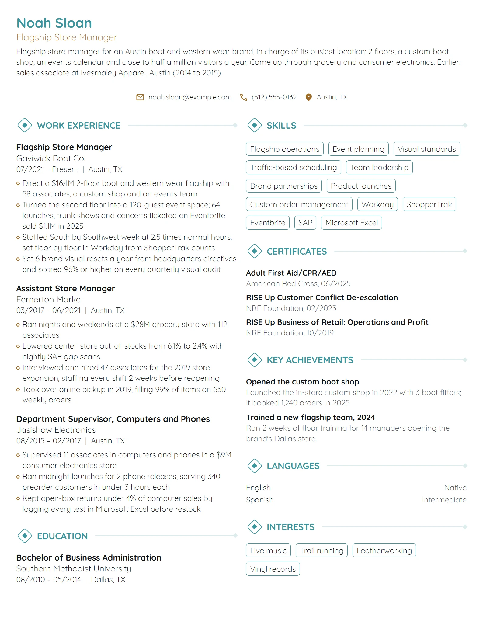 Flagship Store Manager resume example