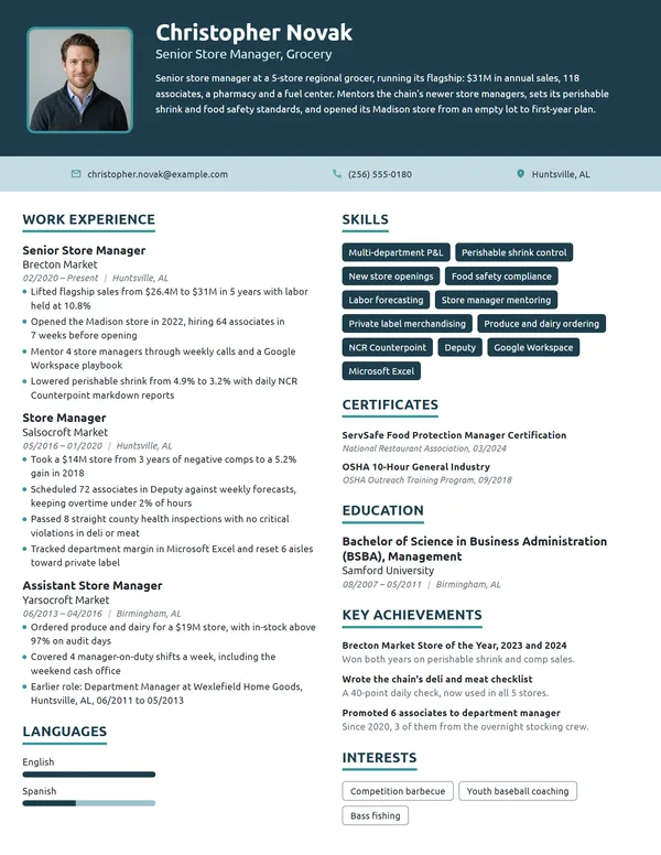 Senior Store Manager resume example