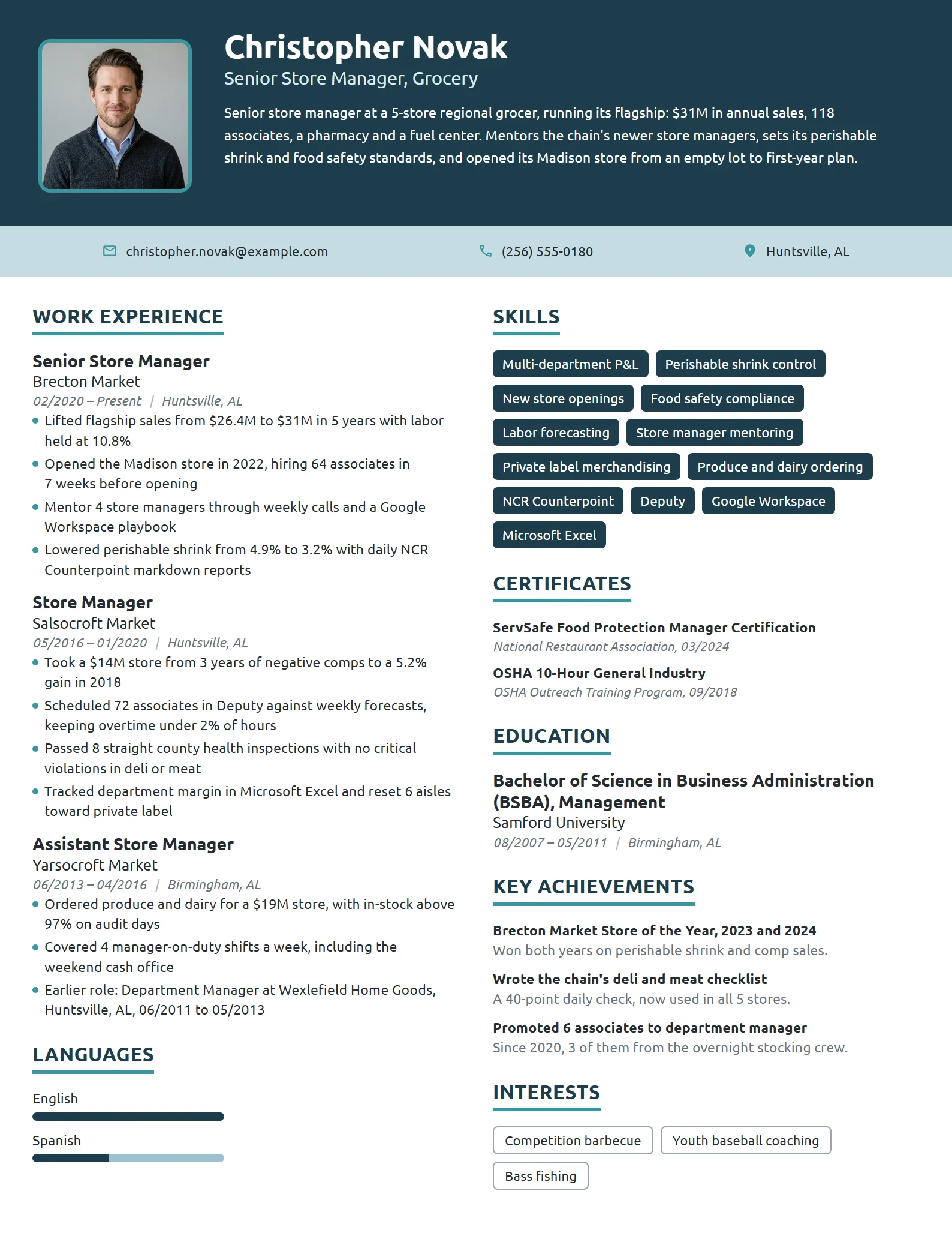 Senior Store Manager resume example
