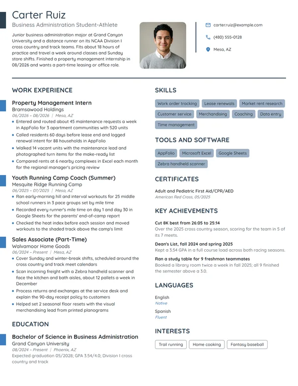 Student Athlete resume example