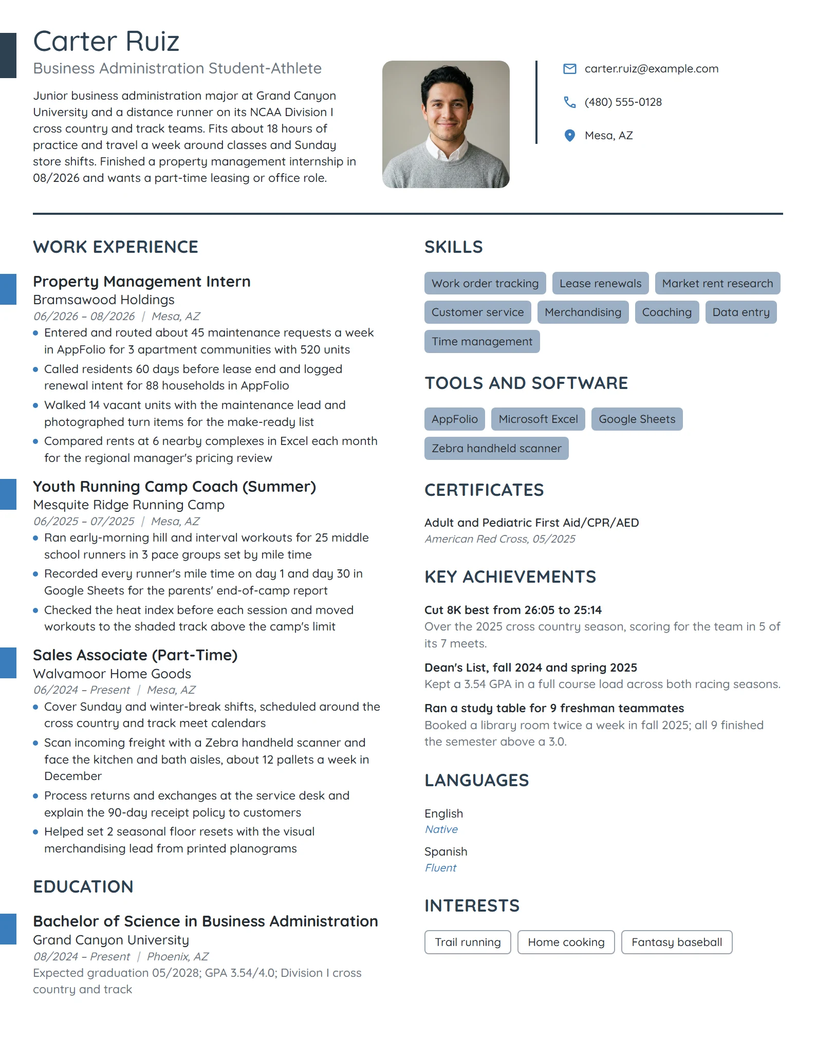 Student Athlete resume example