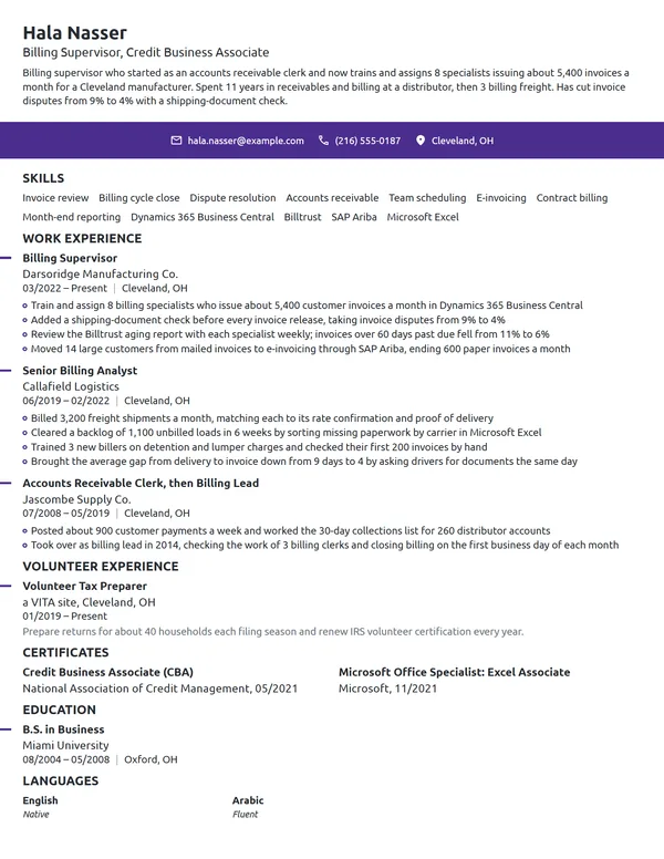 Billing Supervisor resume example
