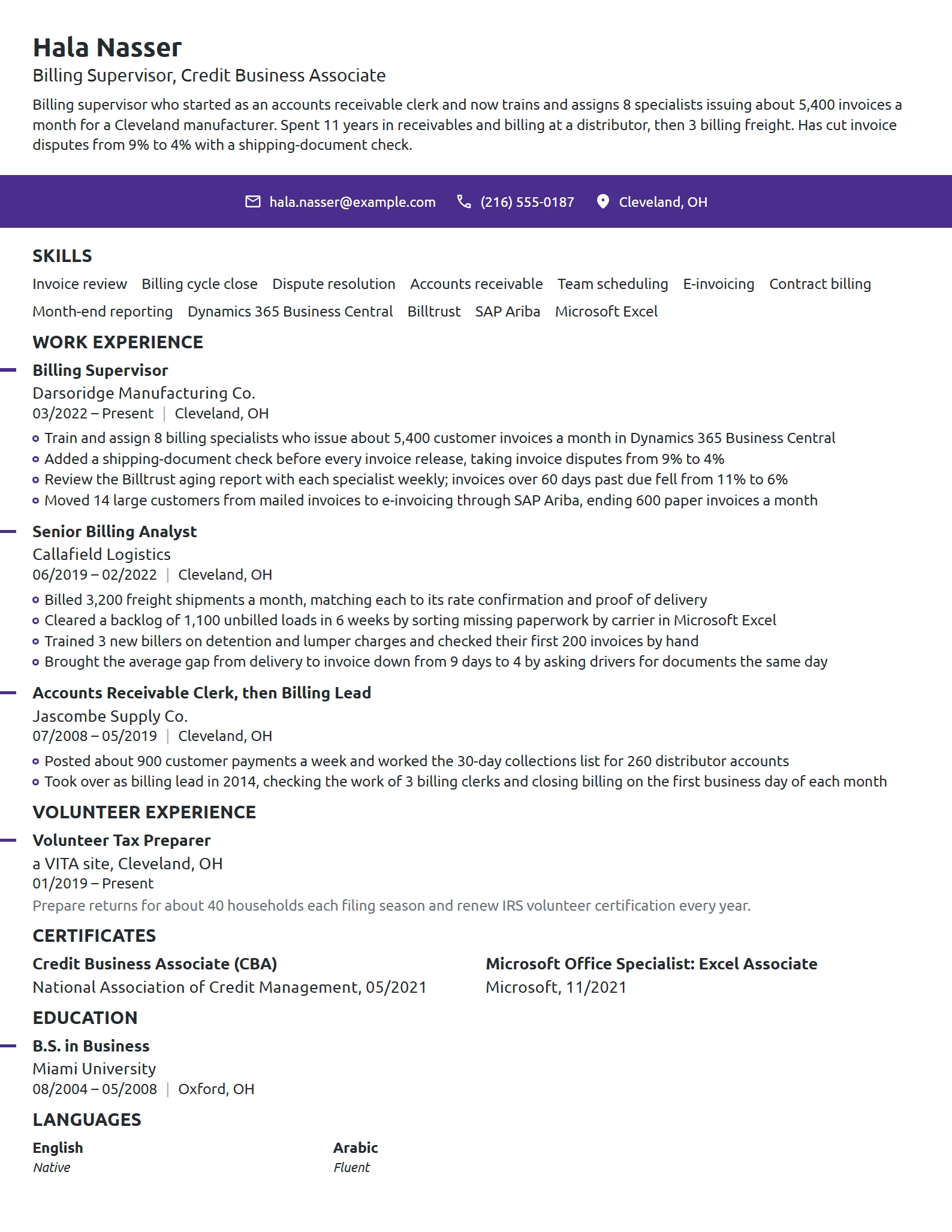 Billing Supervisor resume example