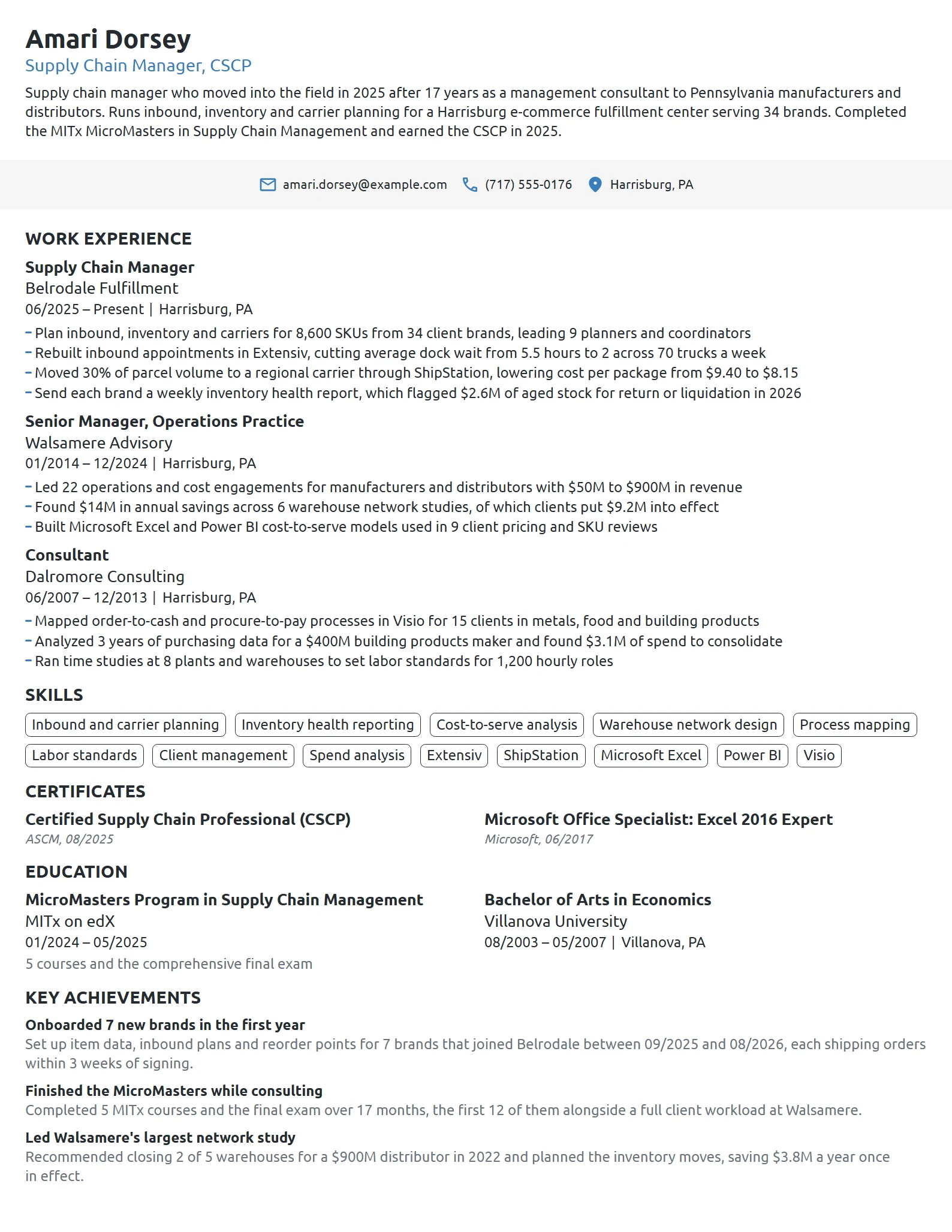 Career Change Supply Chain Manager resume example