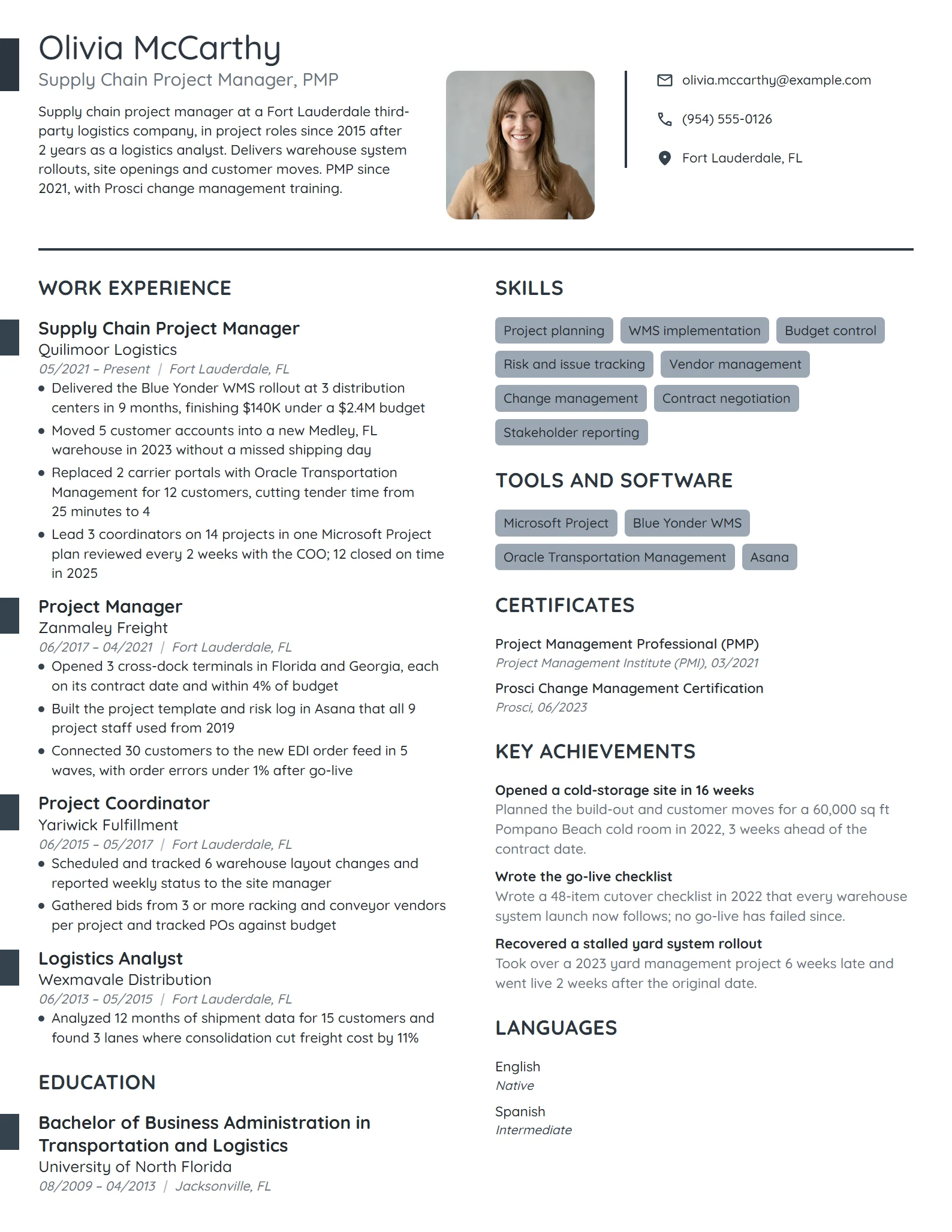 Supply Chain Project Manager resume example