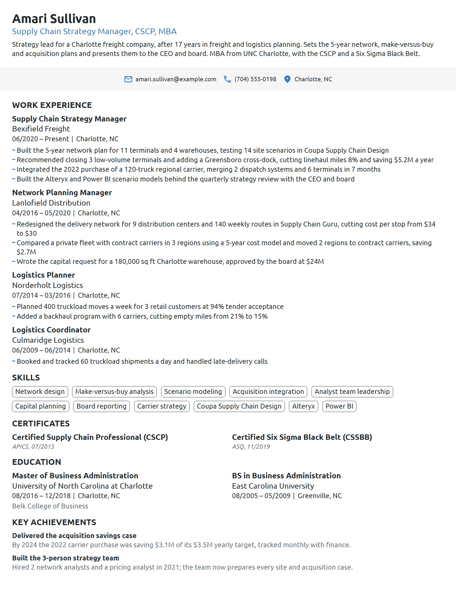 Supply Chain Strategy Manager resume example