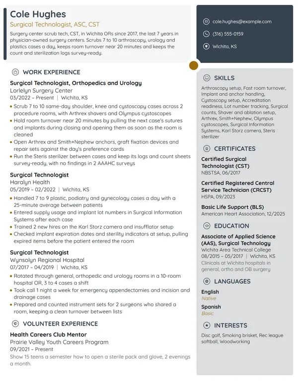 Ambulatory Surgery Center Surgical Tech resume example