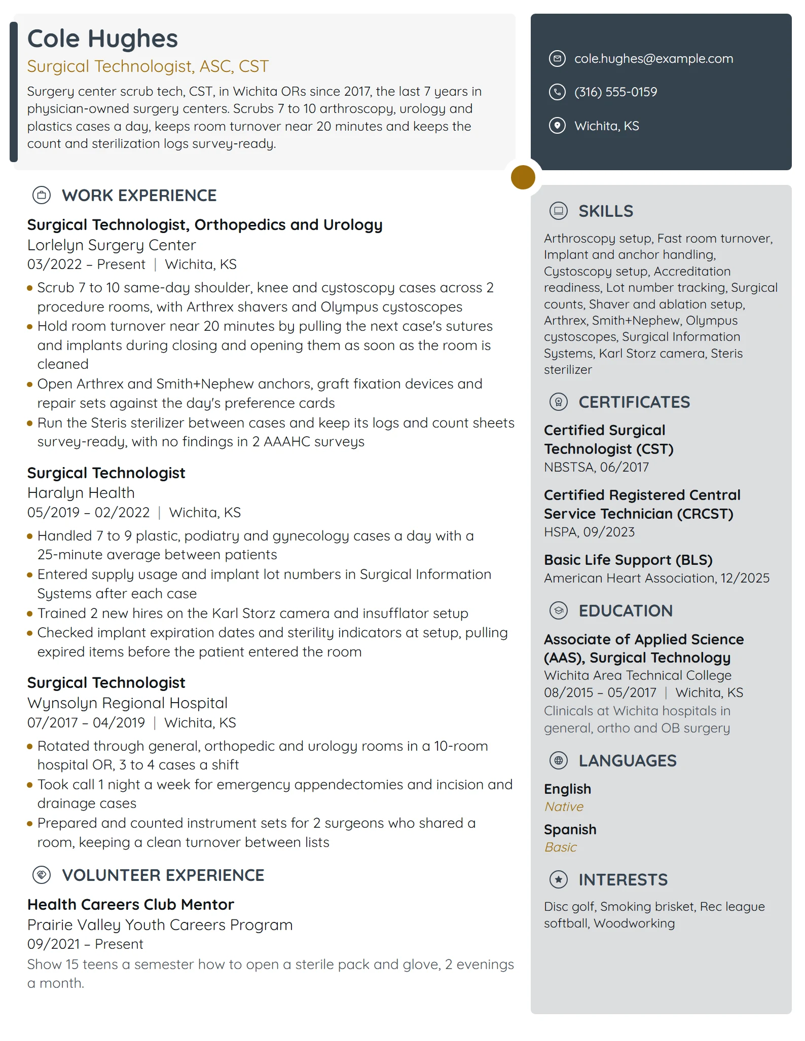 Ambulatory Surgery Center Surgical Tech resume example