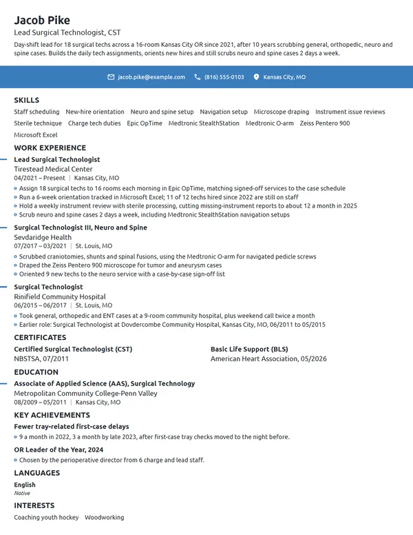 Lead Surgical Tech resume example