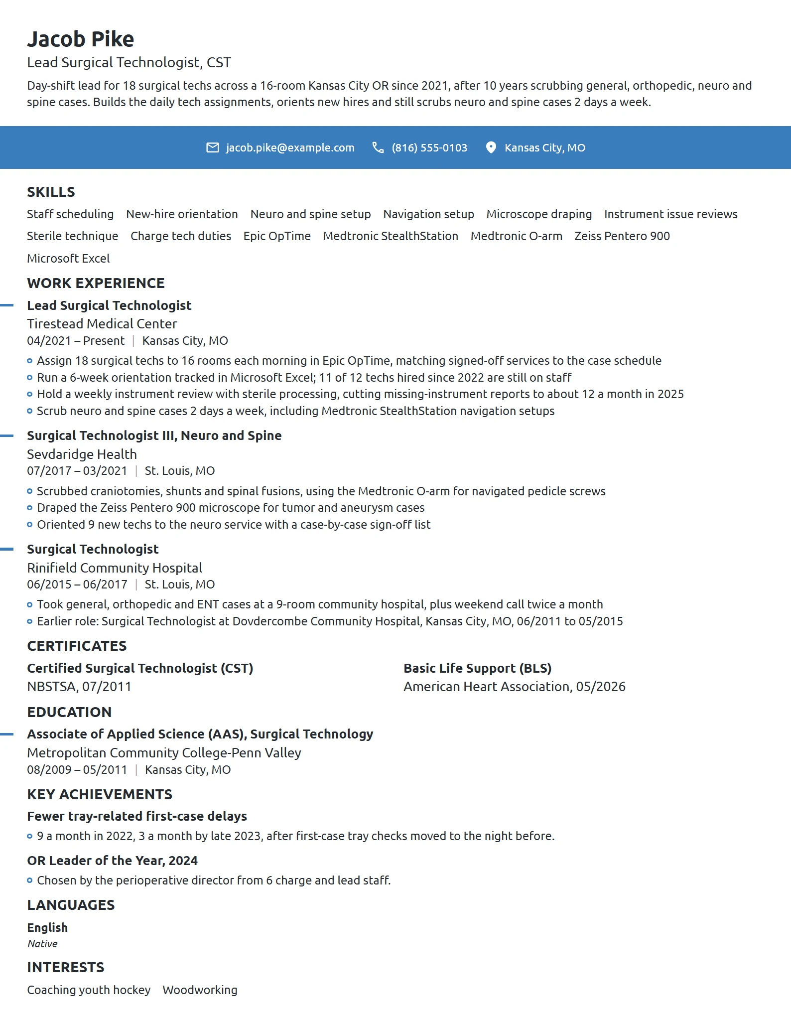 Lead Surgical Tech resume example