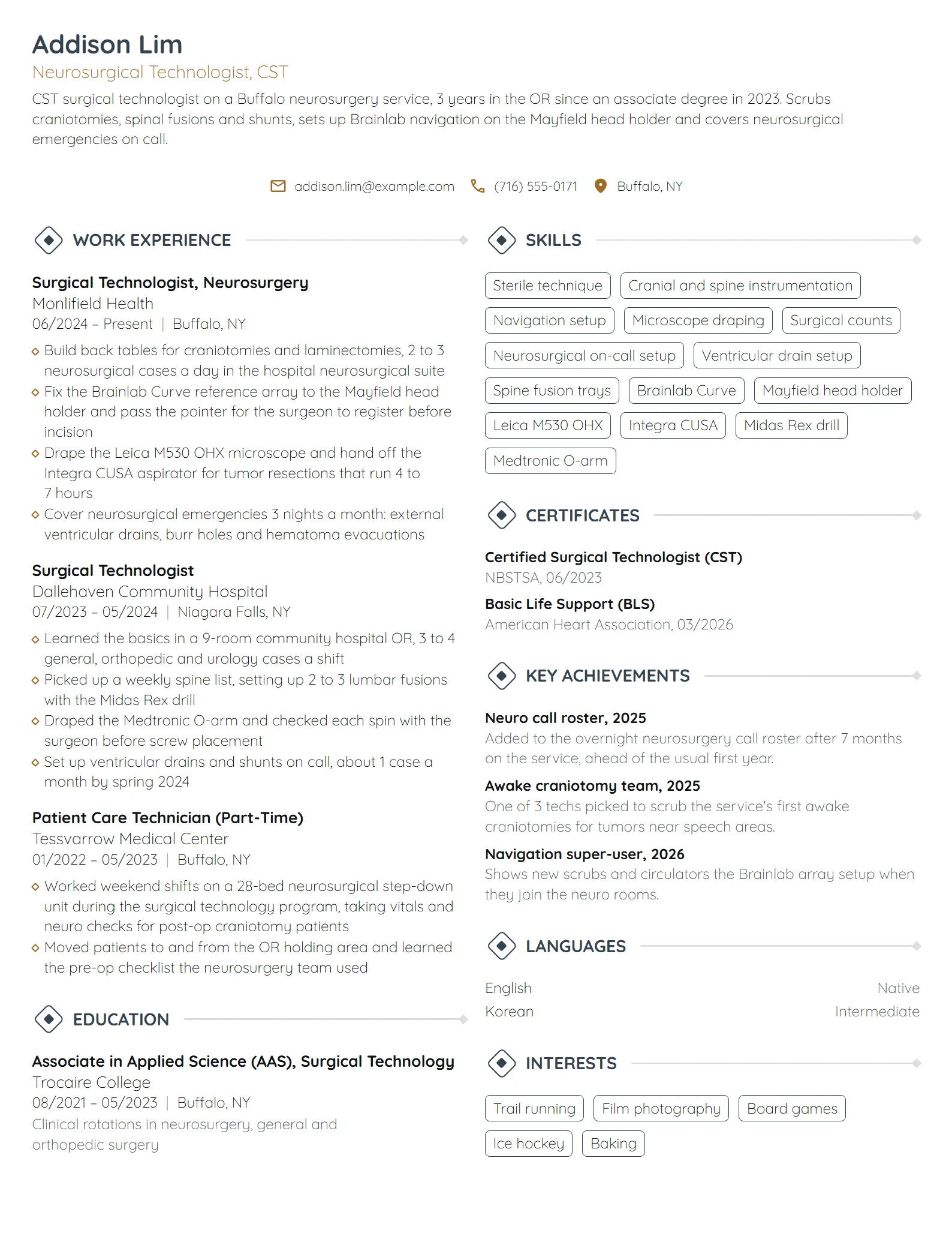 Neuro Surgical Tech resume example