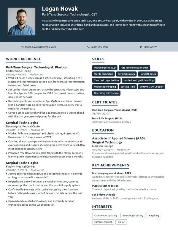 Part-Time Surgical Tech resume example